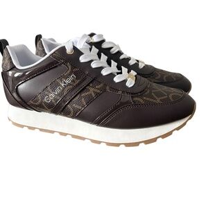 Calvin Klein Women’s Lace Up Sneakers CK Logo Faux Leather Upper Size 7.5 NWOB